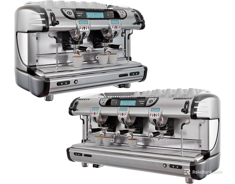 Stainless Steel Kitchen Coffee Machines With Digital Display And Multiple Brewing Spouts 3d model 