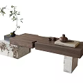 Modern Wooden Stool With Marble Base For Home Decor Featuring Olive Plant Vase And Book