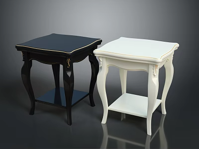 Black and White Decorative Side Tables With Square Tops And Ornate Designs 3d model