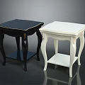 Black and White Decorative Side Tables With Square Tops And Ornate Designs
