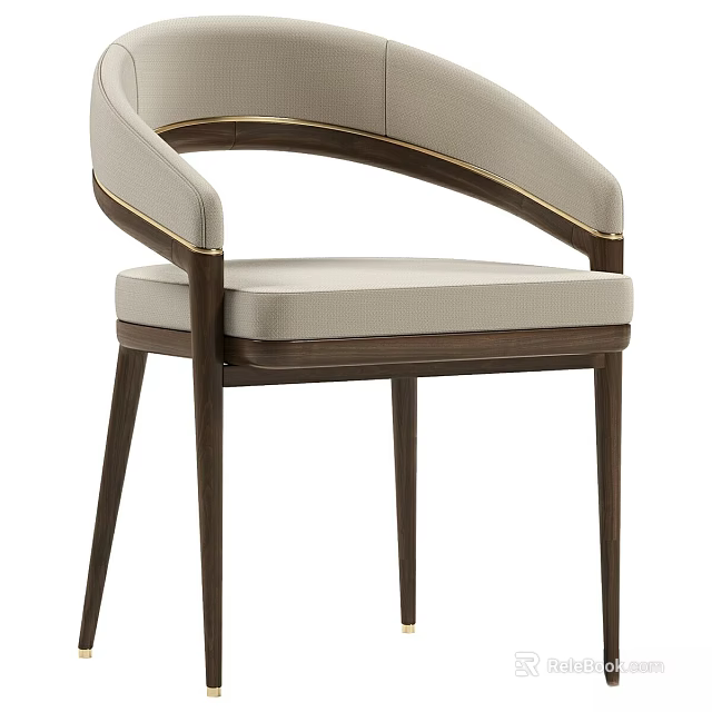 Modern Comfortable Leisure Chair With Beige Upholstered Seat Wooden Frame And Curved Armrest Design 3d model 