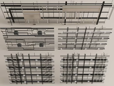 Modern Ceiling Design Featuring Grid Lines Structural Frames And Various Layouts 3d model
