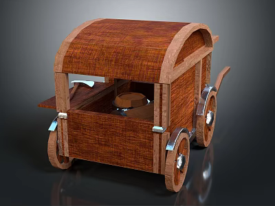 Classic Wooden Canopied Cart Design With Wheels And Solid Wooden Frame 3d model