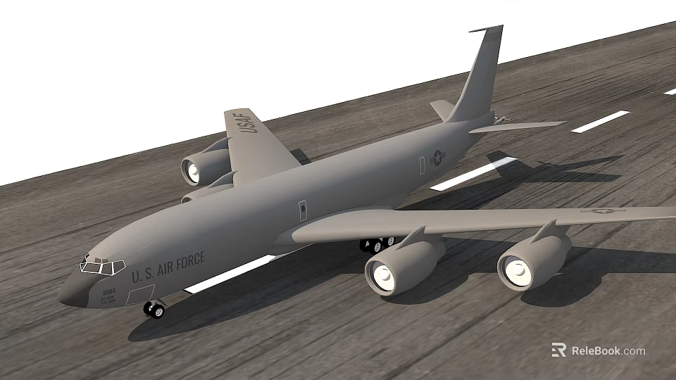 US Air Force Gray Fighter Jet Parked On Runway With Engines 3d model 