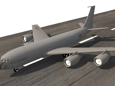 US Air Force Gray Fighter Jet Parked On Runway With Engines 3d model