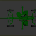 Green Military Artillery Device With Multiple Barrels And Large Wheels On Gray Reflective Surface