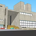 Modern Concrete Building Exterior With Large Windows And Steps Under Blue Sky