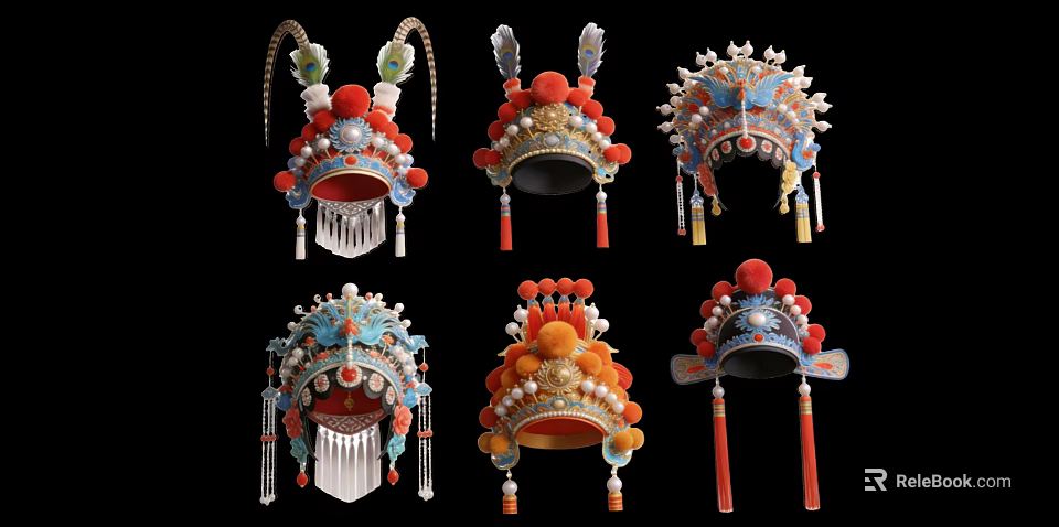 Traditional Chinese Peking Opera Helmet Pendants With Vibrant Colors And Intricate Decorations 3d model 
