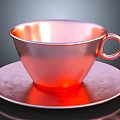 Red Metallic Cup With Saucer On Dark Background And Reflective Surface 3d model