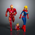Iron Man Captain Marvel And Child With Captain America Shield Running Together