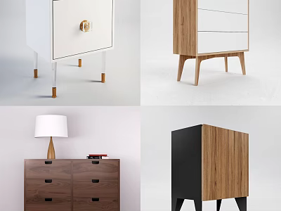 Modern Bedside Table With Wooden White Finishes Slim Legs Drawers And Gold Accents 3d model