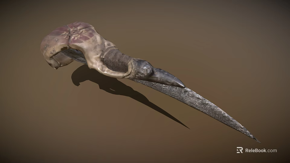 Unique Fantasy Weapon With Textured Bone Handle And Sharp Metal Blade 3d model