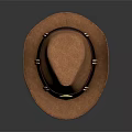Brown Wide Brim Hat With Dark Leather Band Gold Badge And Metal Accents