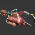 Vibrant Red And Yellow Mechanical Weapon 3D Model With Heavy Duty Pipes And Tank
