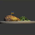 Delicious Roasted Chicken with Mashed Potatoes Green Beans and Fresh Greens on a Blue Plate