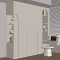 Elegant Modern Room Interior With White Wardrobe Open Shelves Desk Lamp And Laptop
