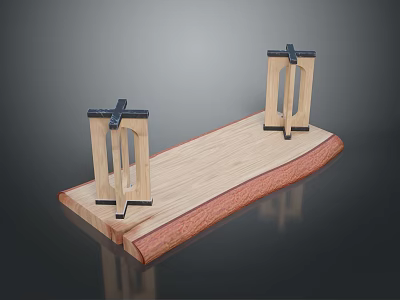 Wooden Desktop Stand With Long Board And Two Frame Structures Black Connectors 3d model