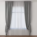 Gray Curtains With White Sheer Panels For Elegant Window Interior Decoration Design 3d model