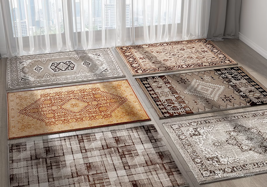 Diverse Square Rugs With Various Patterns And Colors For Home Decor 3d model 