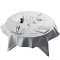 Stylish Tea Set Arranged On White Tablecloth Round Table With Napkins And Cutlery