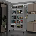 Modern Wheeled Kitchen Side Cabinet With Glass Doors For Storing Various Daily Kitchen Appliances