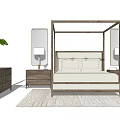 Modern Canopy Double Bed With Nightstands Table Lamp And Framed Artwork 3d model