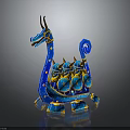 Elaborate Blue Dragon Shaped Ornamental Boat With Golden Accents And Circular Ornaments