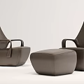 Modern Brown Leather Armchair Set With Single Sofa And Footstool 3d model