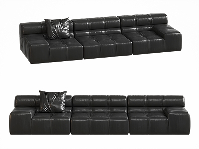 Multiplayer Sofa Simple Black Three-Seat Sofa With Armrests Leather Sofa Minimalist Sofa 3d model