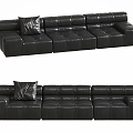 Multiplayer Sofa Simple Black Three-Seat Sofa With Armrests Leather Sofa Minimalist Sofa 3d model