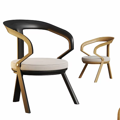 Modern Black and Gold Dining Chairs with Curved Backrest and Upholstered Seat 3d model