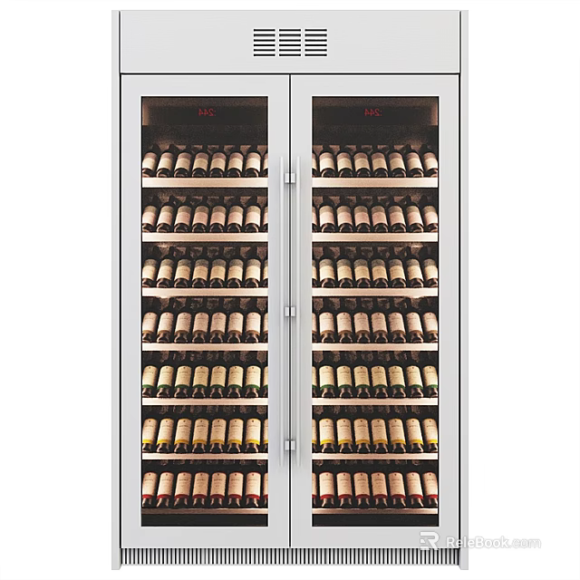 Modern Double Door Wine Cooler With Glass Door And Bottles Storage 3d model 