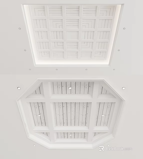 Modern White Ceiling Design With Grid Pattern And Recessed Lighting Fixtures 3d model 