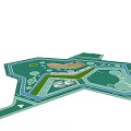 Park Landscape Layout With Green Spaces Water Features Pathways Circular Areas And Architectural Structure 3d model