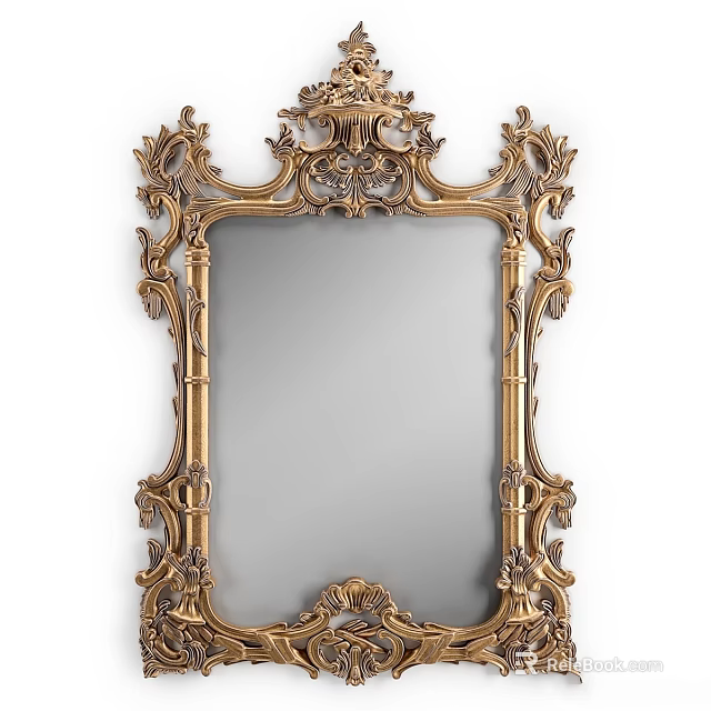 Classic Gold Ornate Mirror With Intricate Carved Frame And Decorative Design 3d model 