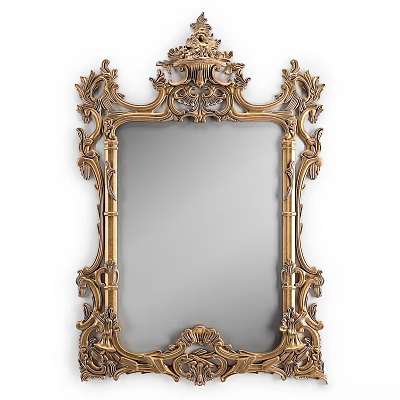 Classic Gold Ornate Mirror With Intricate Carved Frame And Decorative Design 3d model