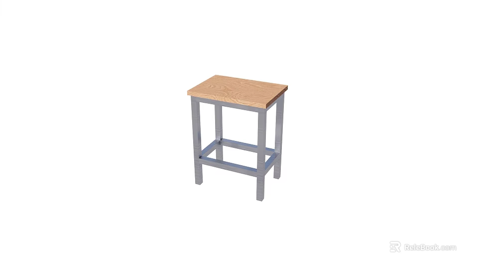 Simple Design Wooden Top Stool With Gray Metal Legs For Home Decor 3d model 