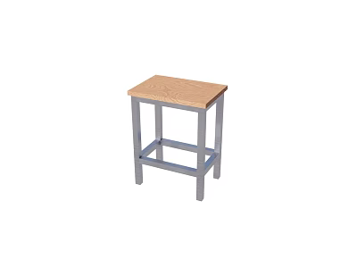 Simple Design Wooden Top Stool With Gray Metal Legs For Home Decor 3d model