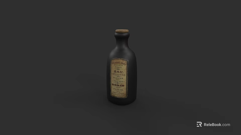 Elegant Black Ceramic Bottle With Cork Stopper And Vintage Label Details 3d model 