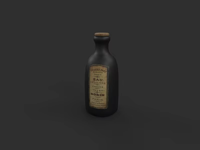 Elegant Black Ceramic Bottle With Cork Stopper And Vintage Label Details 3d model
