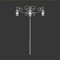 Ornate Green Street Lamp Post With Multiple Glass Lanterns And Decorative Scrolls