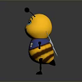 Cute Cartoon Bee Character With Yellow Body Black Eyes Blue Bow Tie and Wings