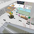 Shopping Mall Lobby With Yellow Robot Statue Light Blue Vehicle And Colorful Pendant Lights