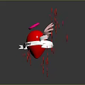 Valentine Heart With Wings Ribbon And Happy Valentine's Day Text Surrounded By Small Red Hearts