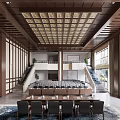 Elegant Modern Conference Room Interior With Wooden Grid Ceiling Conference Tables Chairs And Large Windows