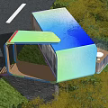Modern Colorful Pergola Design On Hillside With Glass Railings And Mountain View