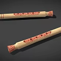 Traditional Bamboo Musical Instruments and Painting Tools with Carved Red Floral Patterns