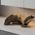 Natural Form Wooden Sculpture Displayed On White Platform Against Light Wall