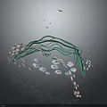 Artistic Decorative Plant With Curved Green Branches And Pink White Flowers