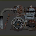 Rusty Industrial Mechanical Equipment With Metal Pipes Gears And Support Structure 3d model